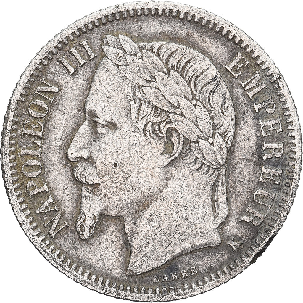 France, Napoleon III, Franc, Napoléon III, 1867, Bordeaux, Silver, VF(30-35)