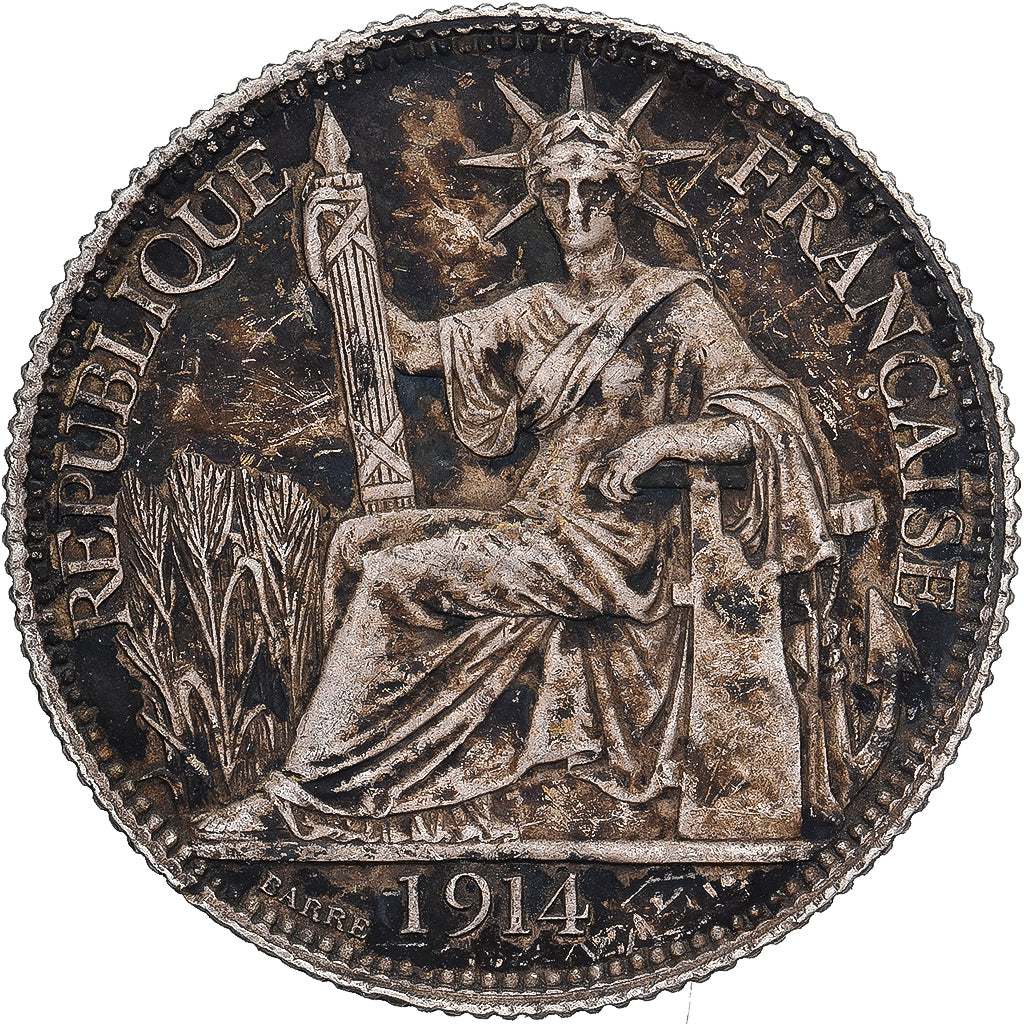 Indochina Francesa, 20 Cents, 1914, Paris, Prata, AU(50-53), KM:10