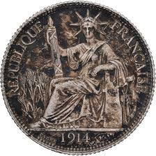 French Indochina, 20 Cents, 1914, Paris, Silver, AU(50-53), KM:10