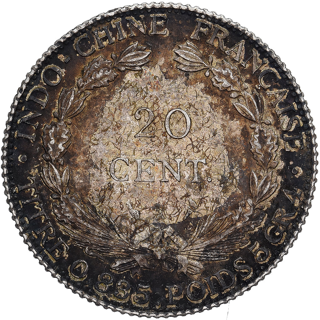 Indochina Francesa, 20 Cents, 1914, Paris, Prata, AU(50-53), KM:10