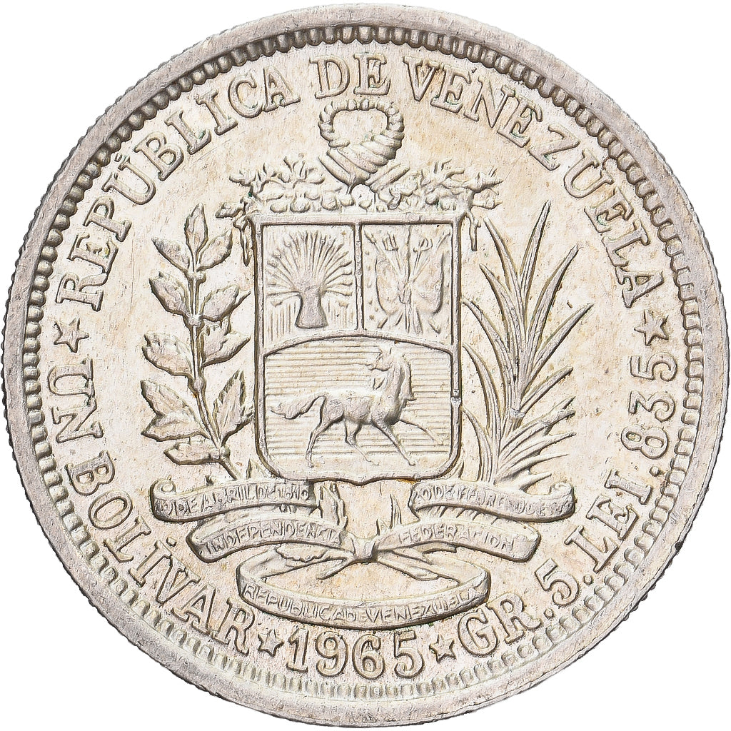 Venezuela, Bolivar, 1965, Silver, EF(40-45), KM:37a