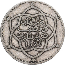 Morocco, 'Abd al-Hafiz, 1/4 Rial, 2-1/2 Dirhams, 1911/AH1329, bi-Bariz, Silver