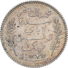 Tunisia, Muhammad al-Nasir Bey, Franc, 1916, Paris, Silver, AU(55-58), KM:238