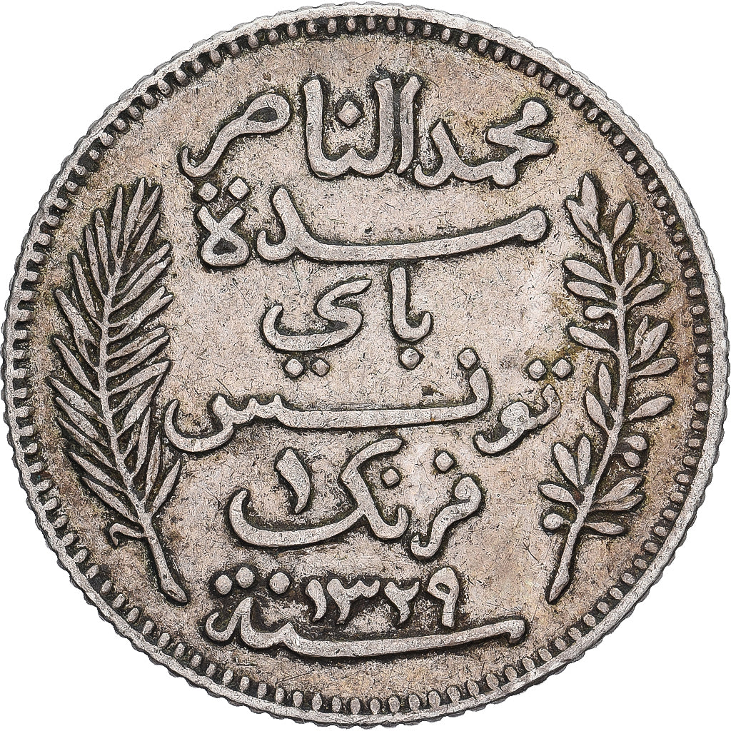 Tunesien, Muhammad al-Nasir Bey, Franc, 1911, Paris, Silber, S+, KM:238