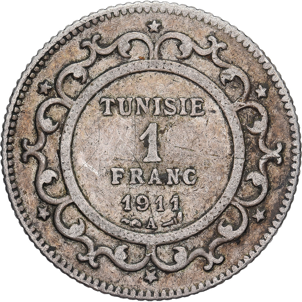 Tunesien, Muhammad al-Nasir Bey, Franc, 1911, Paris, Silber, S+, KM:238