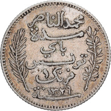 Tunisia, Muhammad al-Nasir Bey, Franc, 1911, Paris, Silver, EF(40-45), KM:238