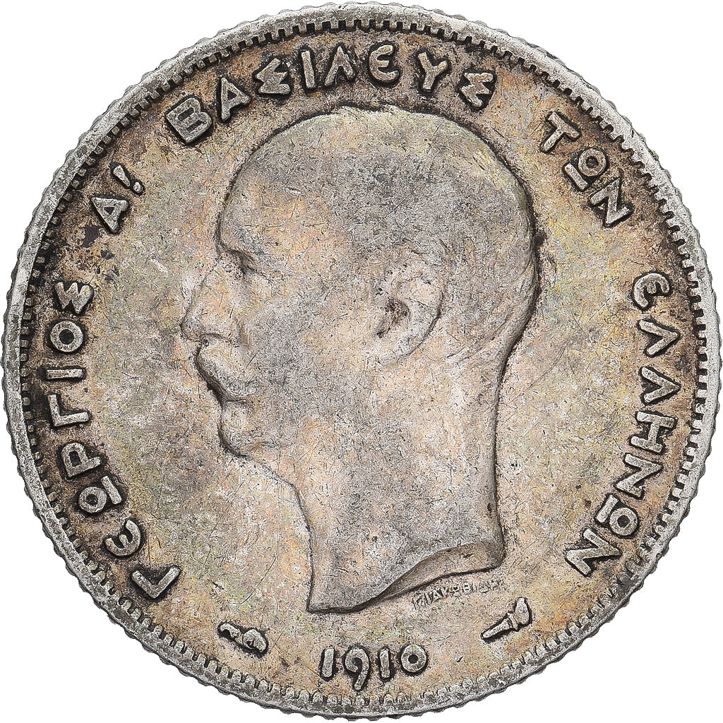 Greece, George I, Drachma, 1910, Paris, Silver, EF(40-45), KM:60