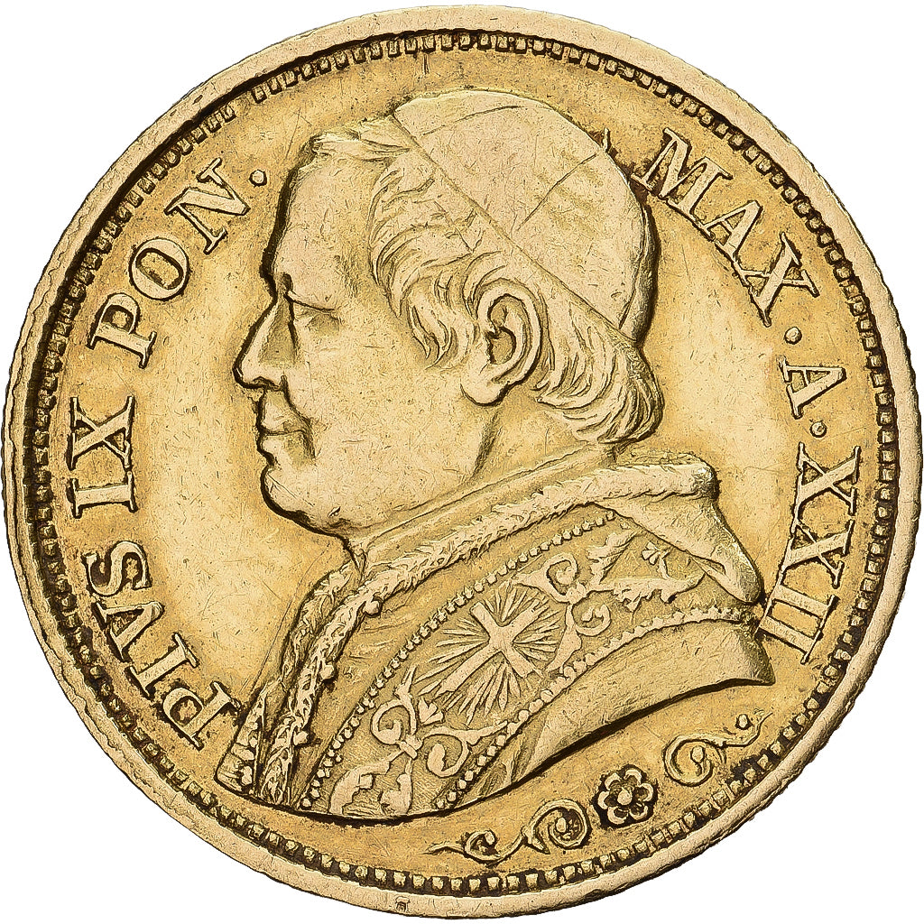 Vatican, PAPAL STATES, Pius IX, 20 Lire, 1867, Rome, Gold, AU(50-53), KM:1382.3