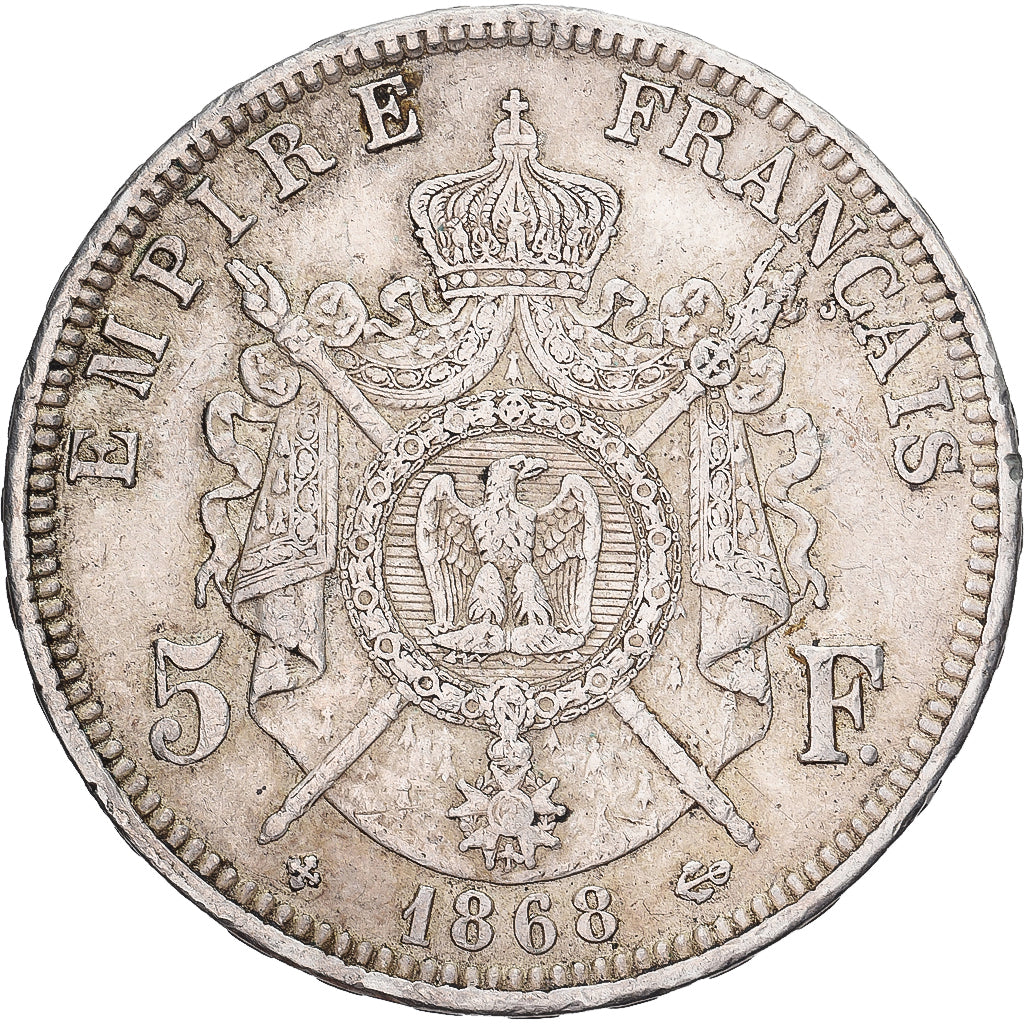 France, 5 Francs, Napoléon III, 1868, Strasbourg, Silver, EF(40-45), KM:694.7