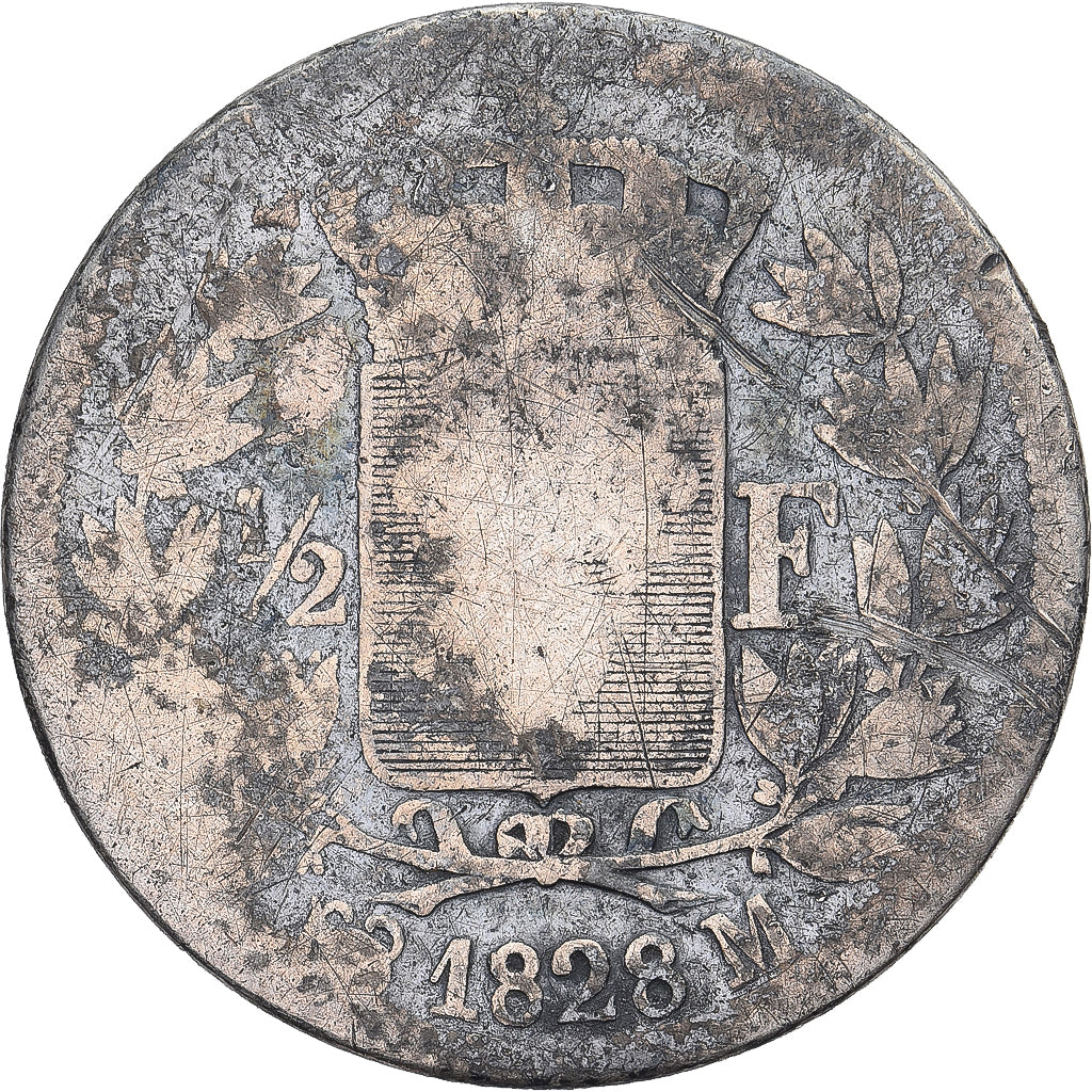 Frankreich, 1/2 Franc, Charles X, 1828, Toulouse, Silber, SGE+, KM:723.9