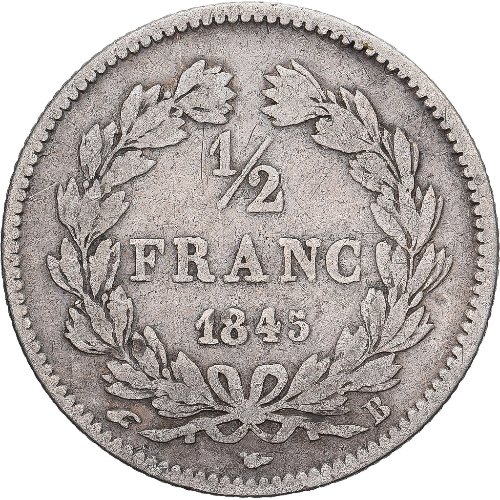 France, 1/2 Franc, Louis-Philippe, 1845, Rouen, Argent, TB, KM:741.2