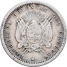 Uruguay, 10 Centesimos, 1877, Uruguay Mint, Silver, VF(30-35), KM:14
