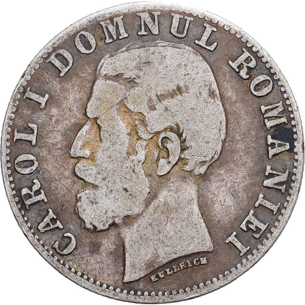 Roménia, Carol I, 50 Bani, 1881, Bucharest, Prata, VF(30-35), KM:13