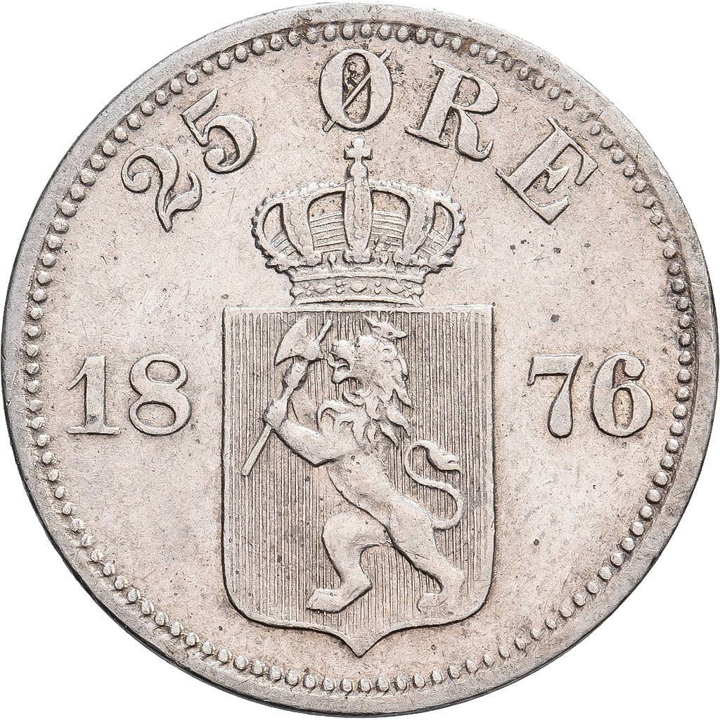 Norvège, Oscar II, 25 Öre, 1876, Argent, TTB+