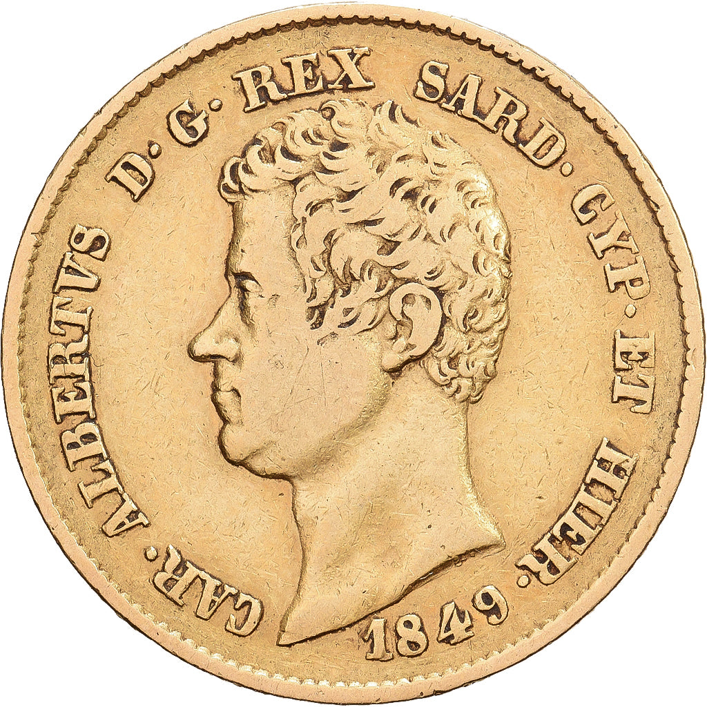 ESTADOS ITALIANOS, SARDINIA, Carlo Alberto, 20 Lire, 1849, Torino, Dourado