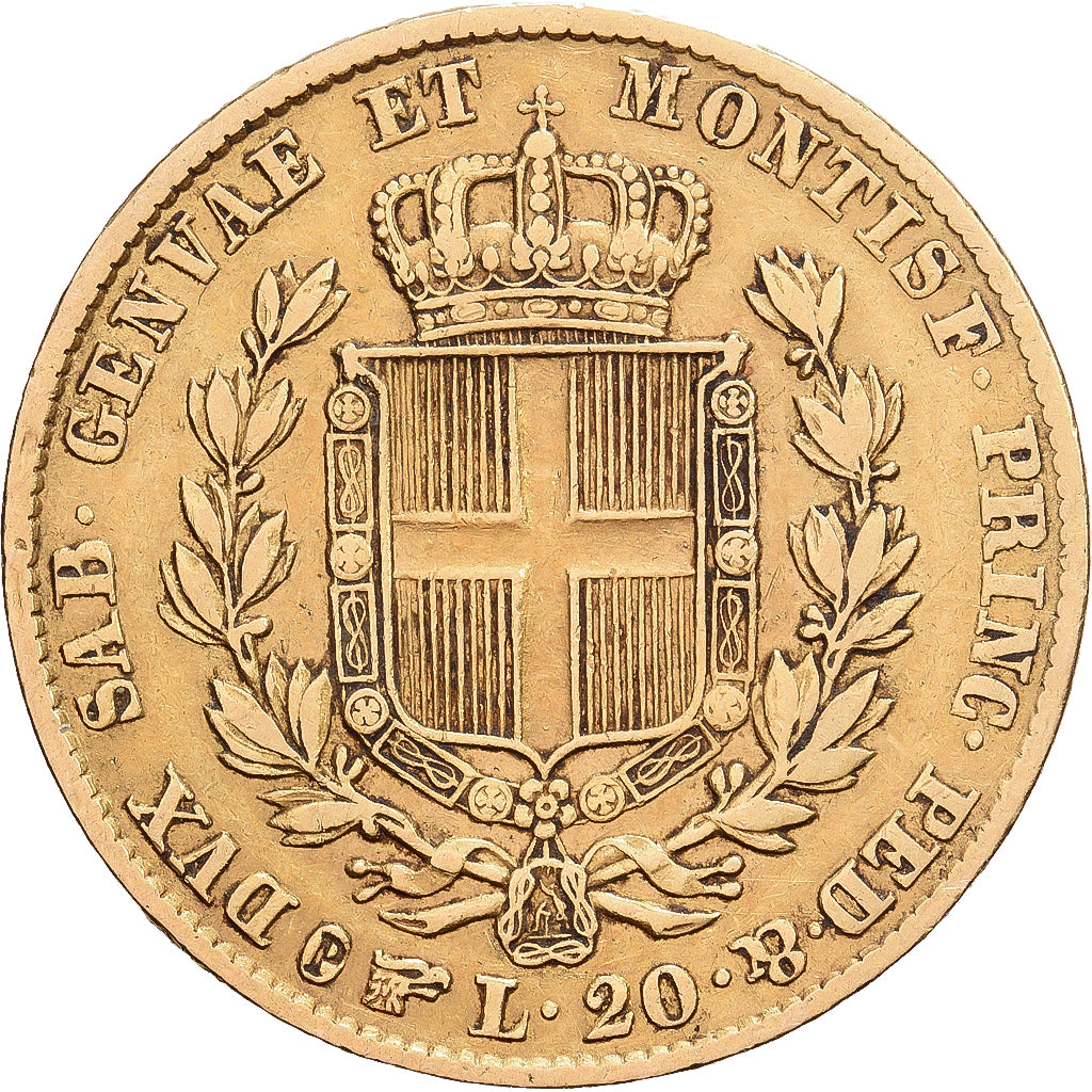 ESTADOS ITALIANOS, SARDINIA, Carlo Alberto, 20 Lire, 1849, Torino, Dourado