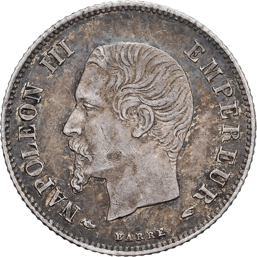 Francia, Napoleon III, 20 Centimes, Napoléon III, 1855, Paris, Plata, MBC