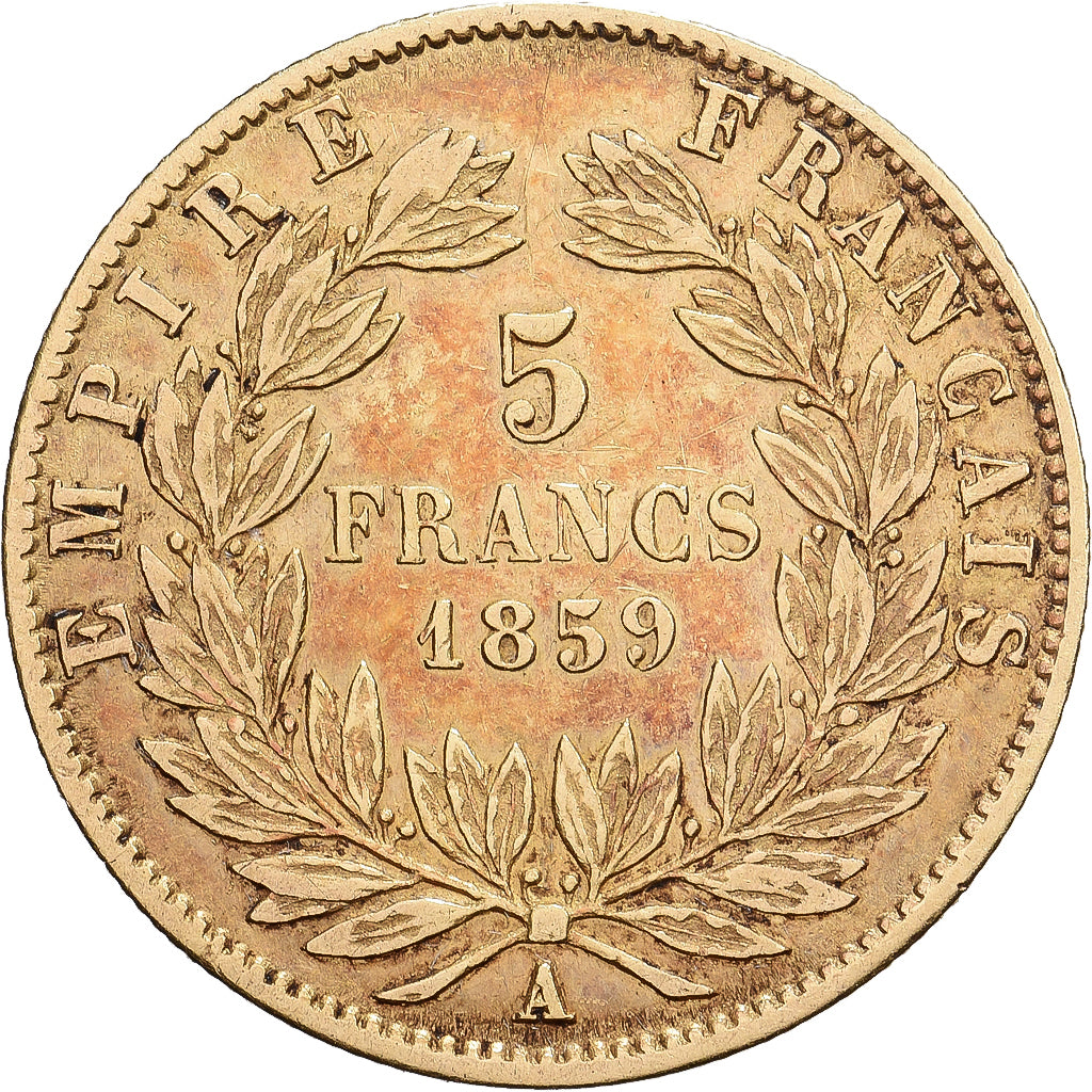 France, Napoleon III, 5 Francs, Napoléon III, 1859, Paris, Gold, VF(30-35)