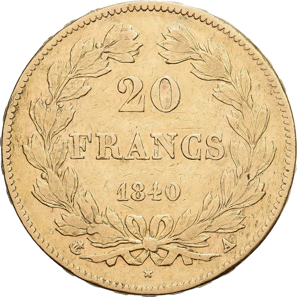 France, 20 Francs, Louis-Philippe, 1840, Paris, Gold, EF(40-45), KM:750.1