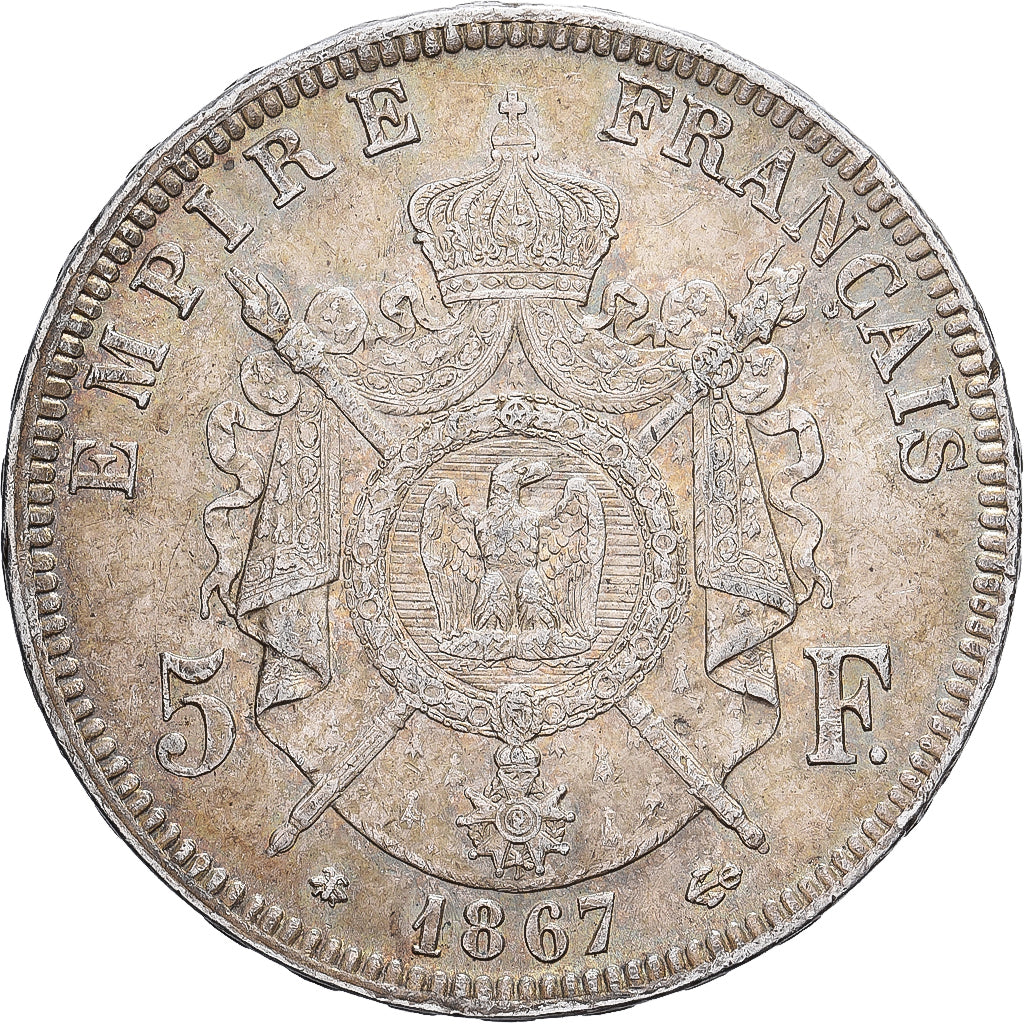 Francia, Napoleon III, 5 Francs, Napoléon III, 1867, Paris, Argento, BB+