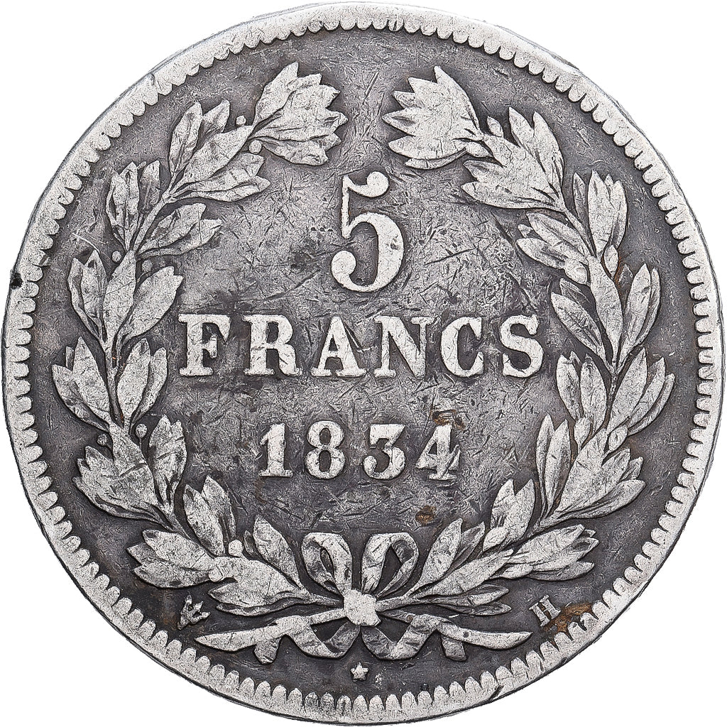 France, 5 Francs, Louis-Philippe, 1834, La Rochelle, Argent, TB, KM:749.5