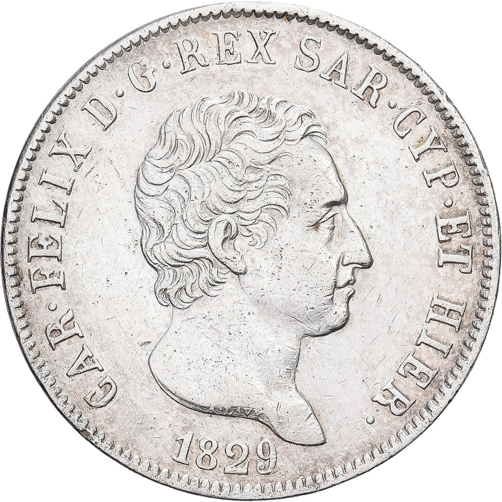 ESTADOS ITALIANOS, SARDINIA, Carlo Felice, 5 Lire, 1829, Genoa, Prata