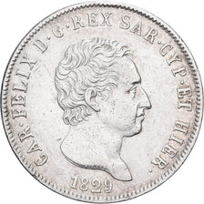 Italian States, SARDINIA, Carlo Felice, 5 Lire, 1829, Genoa, Silver, EF(40-45)