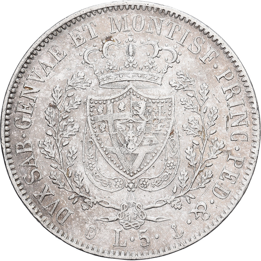 ESTADOS ITALIANOS, SARDINIA, Carlo Felice, 5 Lire, 1829, Genoa, Prata