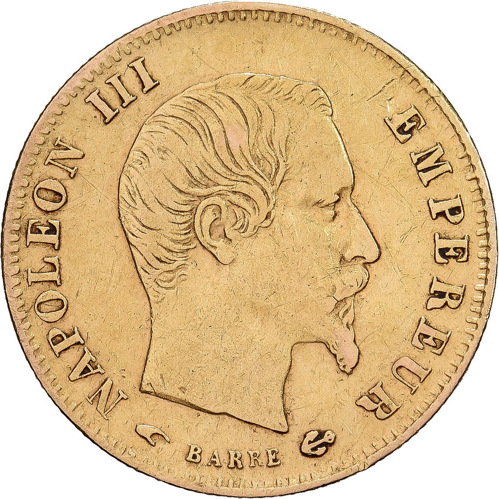 Francja, Napoleon III, 5 Francs, Napoléon III, 1858, Paris, Złoto, VF(30-35)