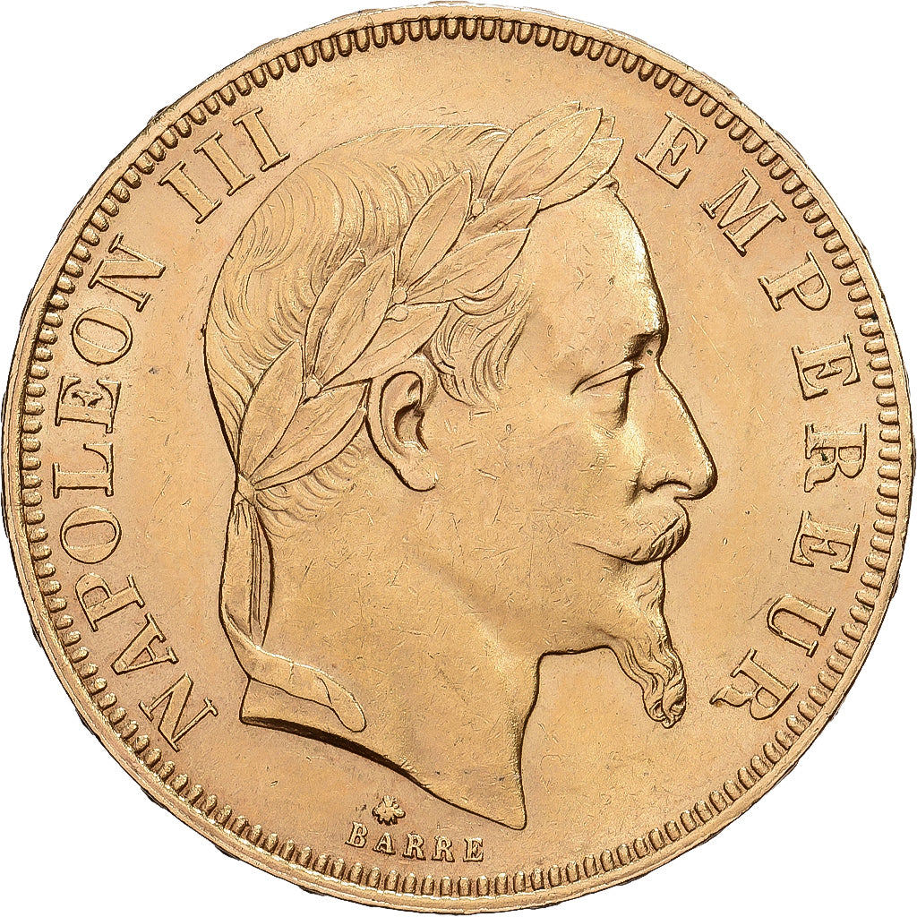França, Napoleon III, 50 Francs, Napoléon III, 1864, Paris, Dourado