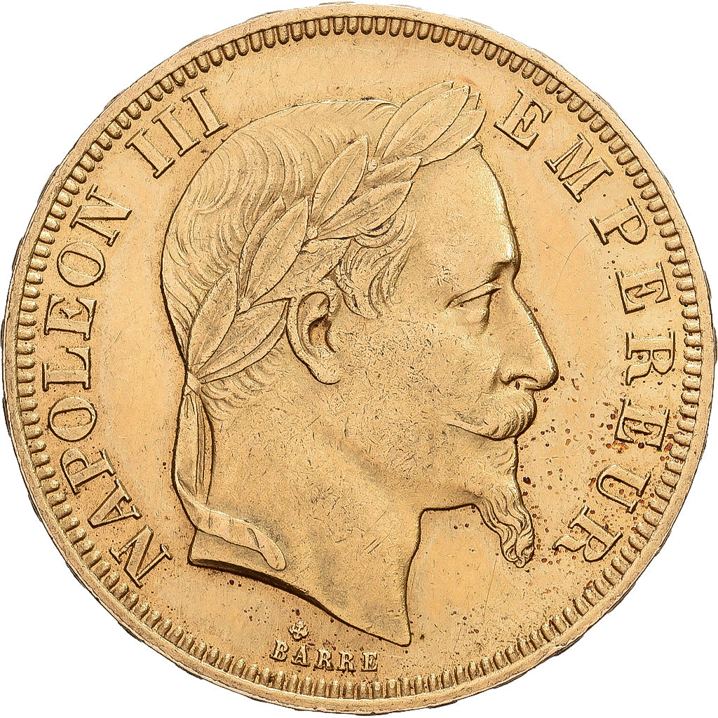 França, Napoleon III, 50 Francs, Napoléon III, 1866, Strasbourg, Dourado