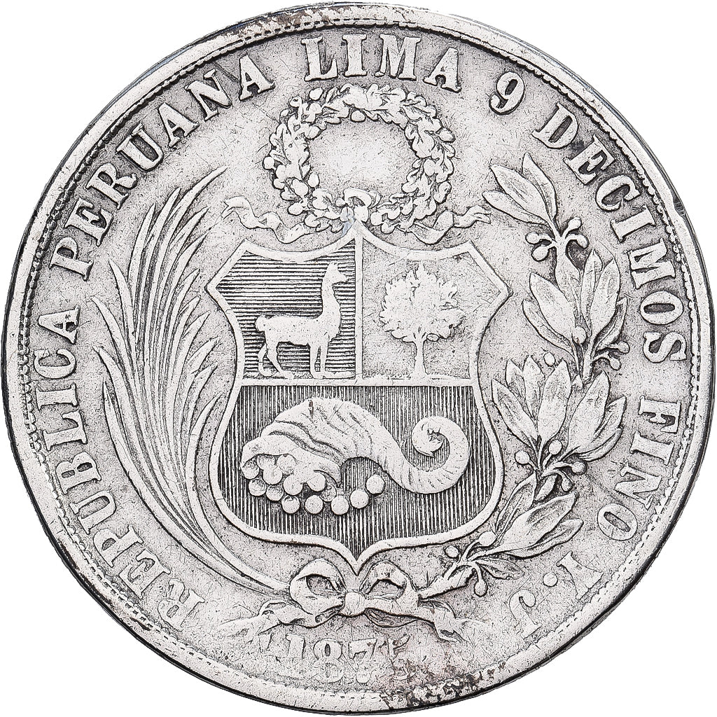 Pérou, SOUTH PERU, Sol, 1875, Lima, Argent, TB+, KM:196.3