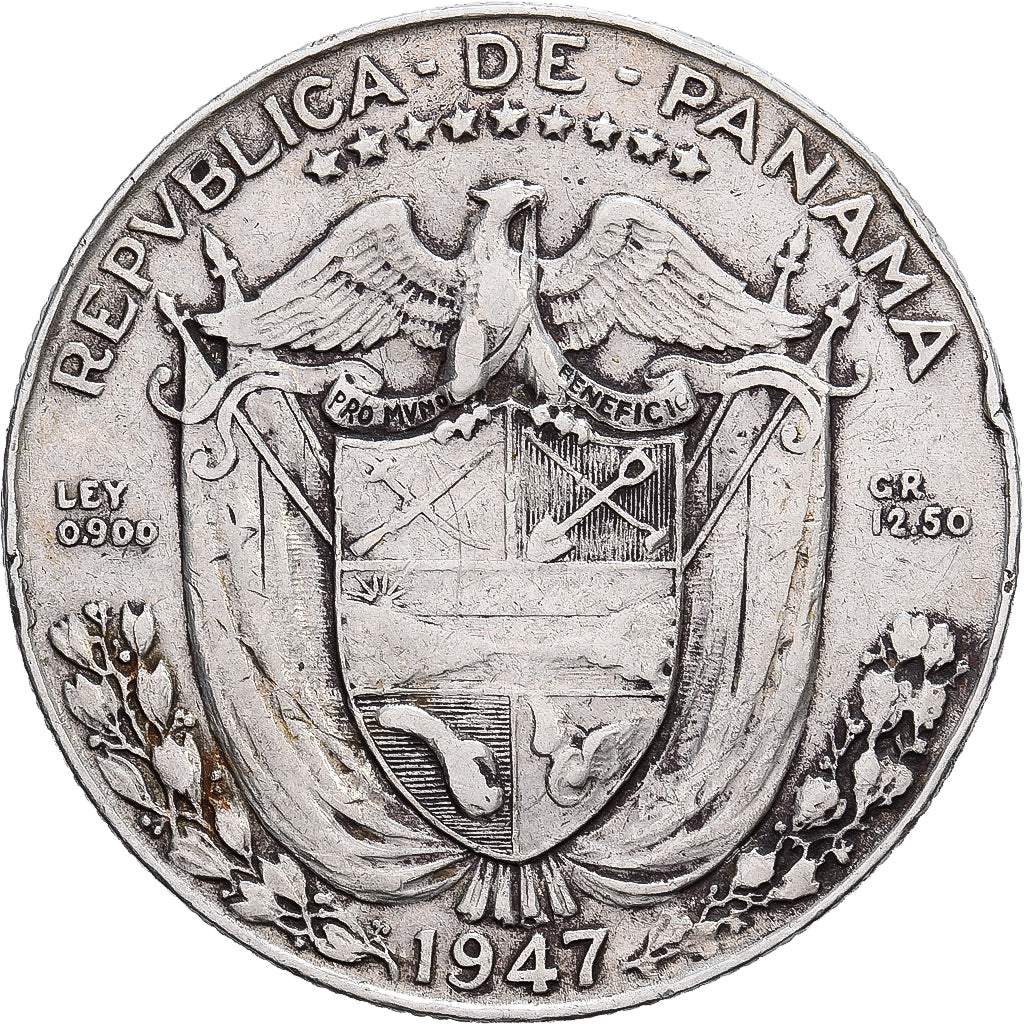 Panama, 1/2 Balboa, 1947, Franklin Mint, Silver, VF(30-35), KM:12.1