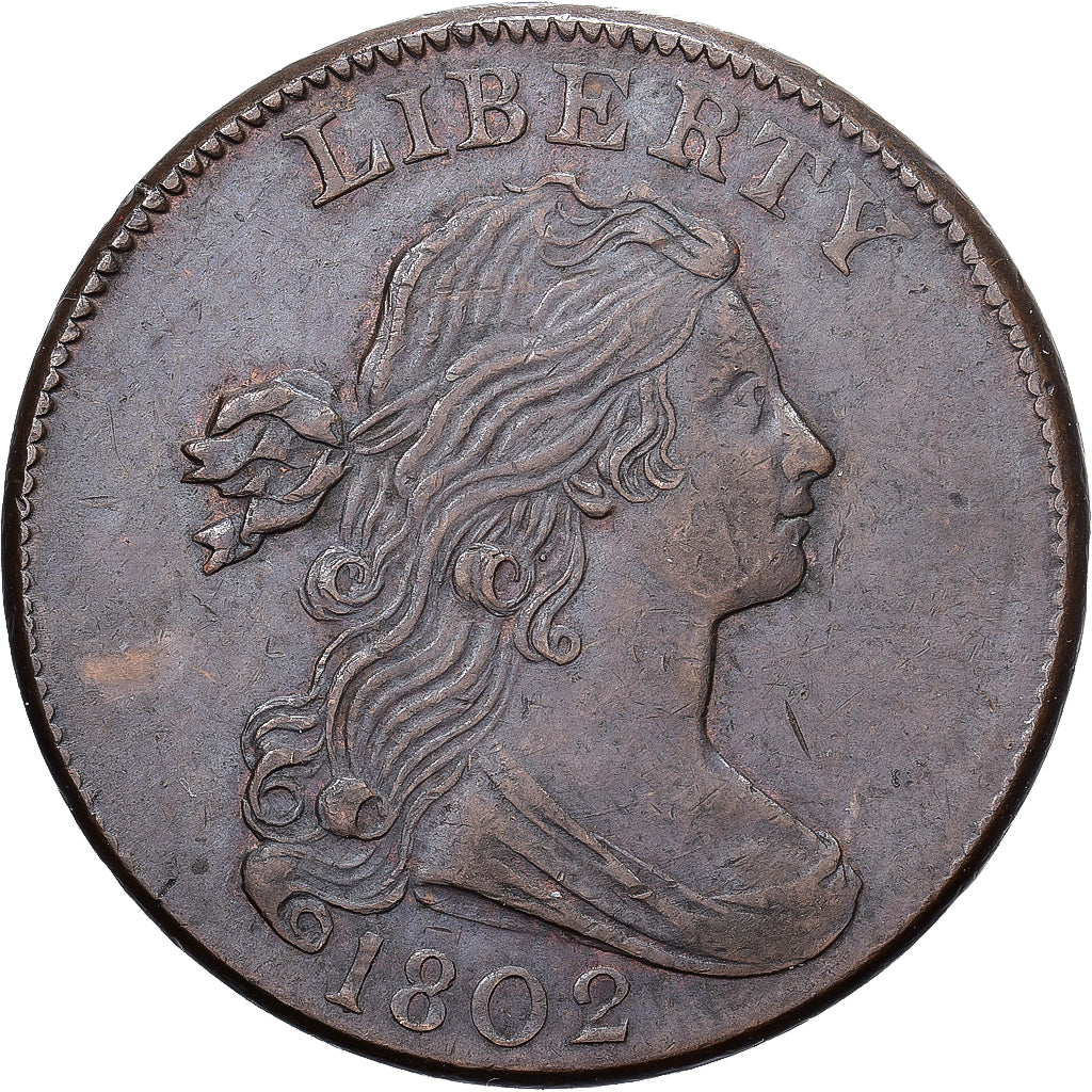 Stati Uniti, Cent, Draped Bust Cent, 1802, Philadelphia, Rame, BB+, KM:22