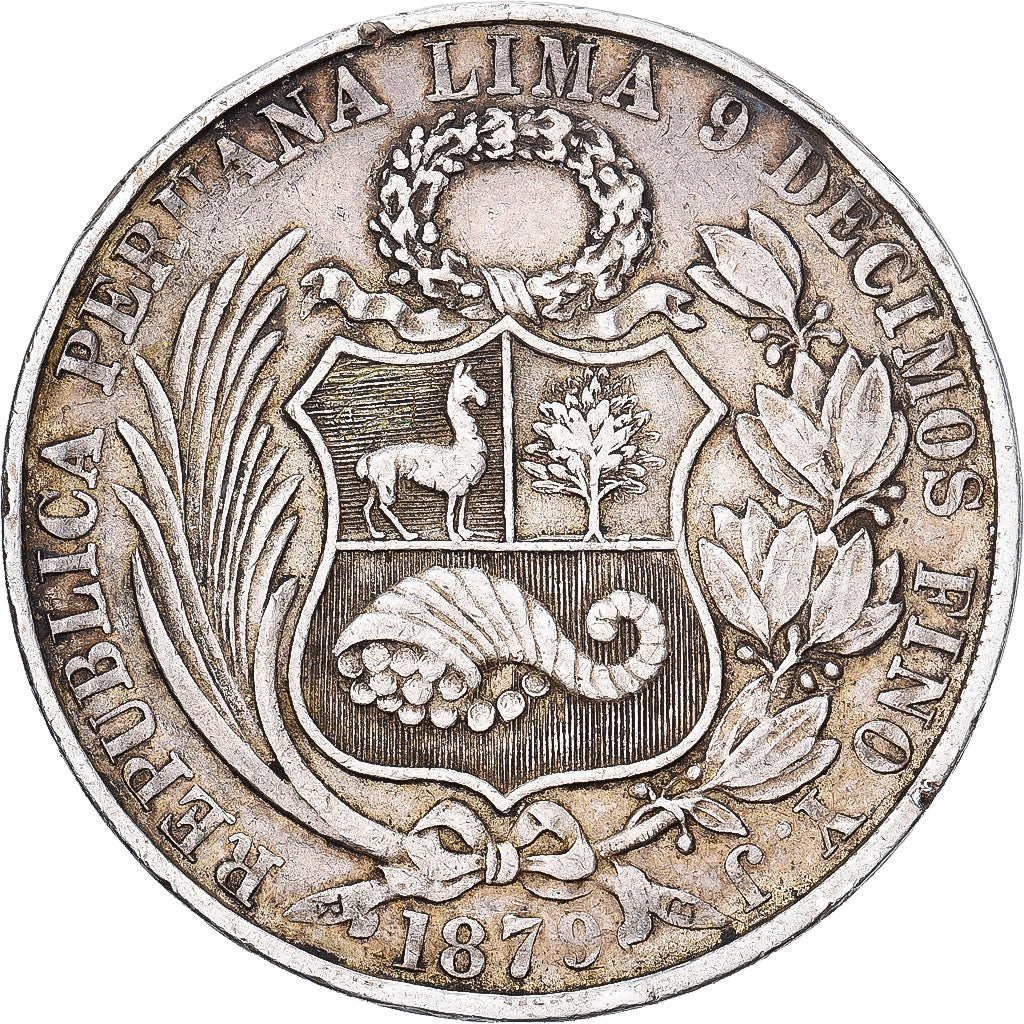 Peru, SOUTH PERU, Sol, 1879, Santiago, Prata, VF(30-35), KM:196.5