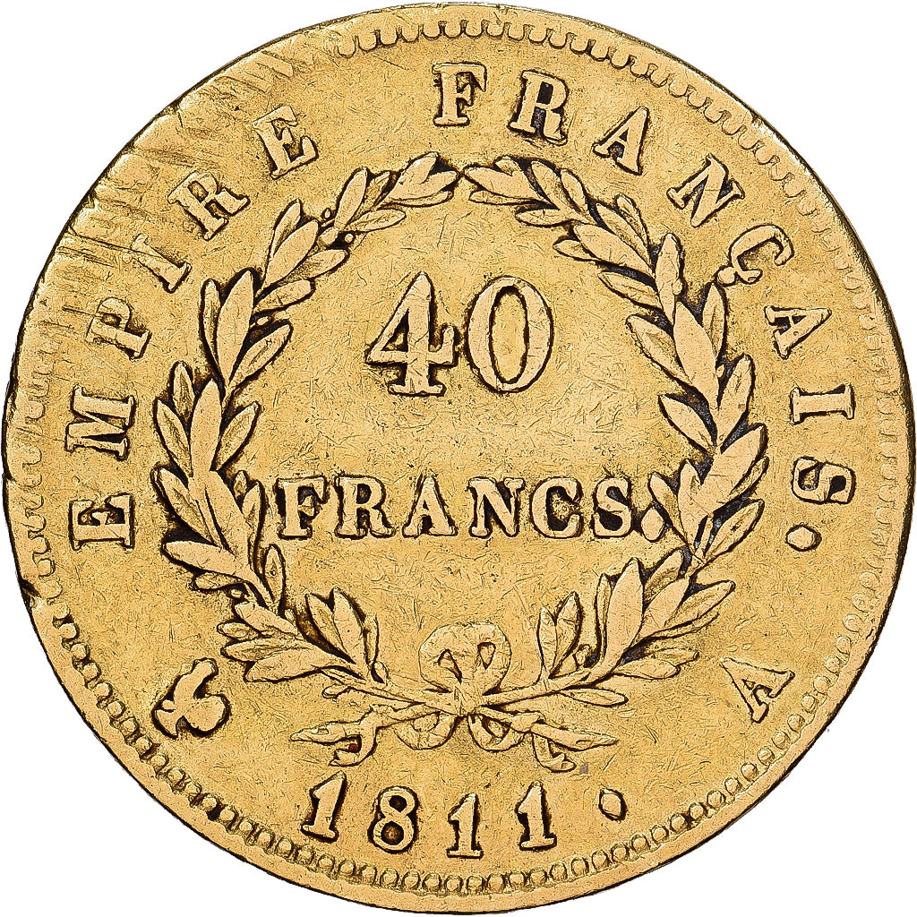 Francia, 40 Francs, Napoléon I, 1811, Paris, Oro, MB+, KM:696.1