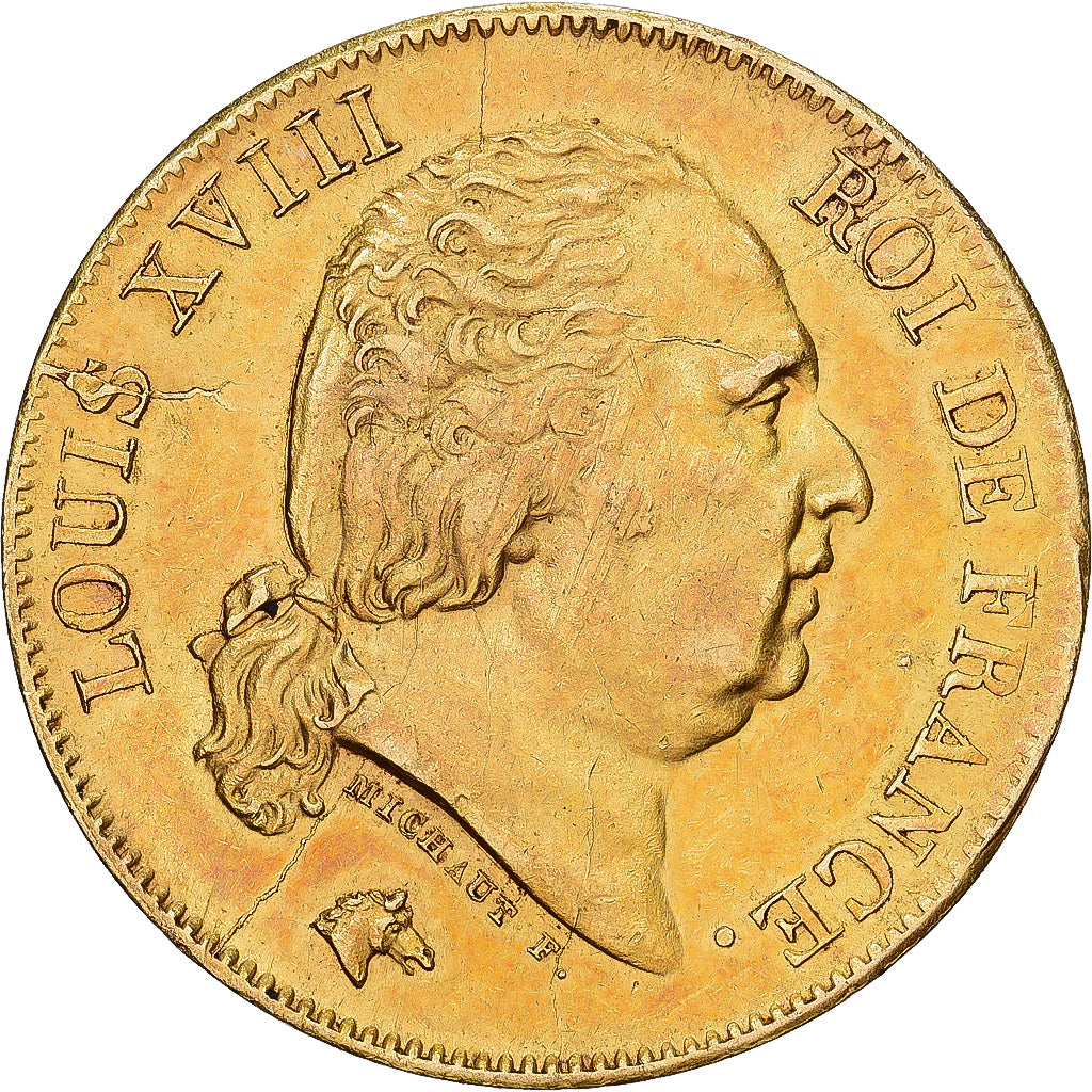 França, Louis XVIII, 40 Francs, Louis XVIII, 1818, Lille, Dourado, EF(40-45)