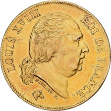 França, Louis XVIII, 40 Francs, Louis XVIII, 1818, Lille, Dourado, EF(40-45)