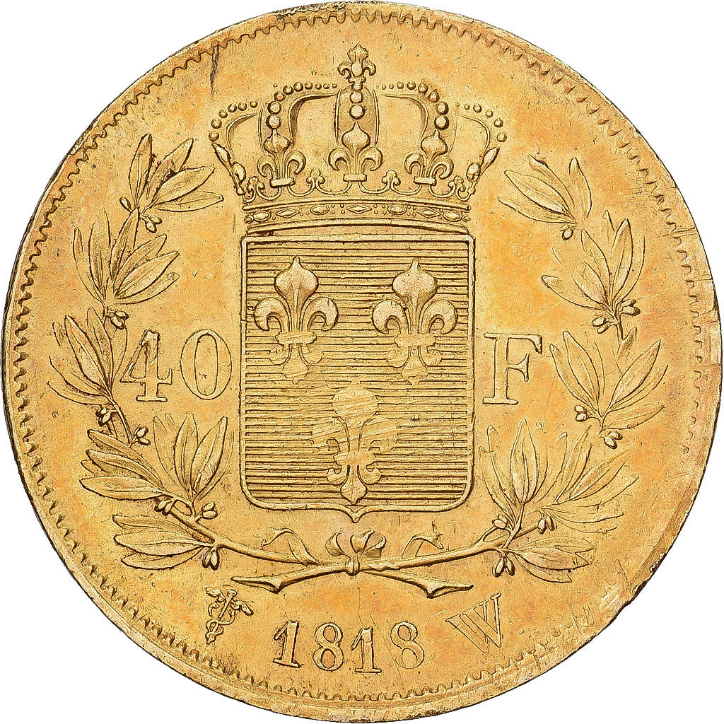 França, Louis XVIII, 40 Francs, Louis XVIII, 1818, Lille, Dourado, EF(40-45)