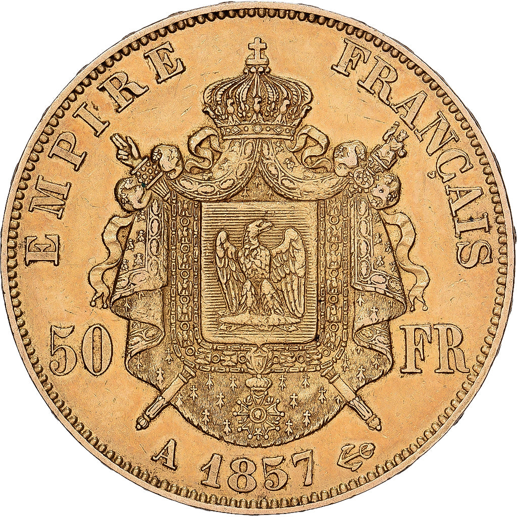 Francja, Napoleon III, 50 Francs, Napoléon III, 1857, Paris, Złoto, AU(50-53)