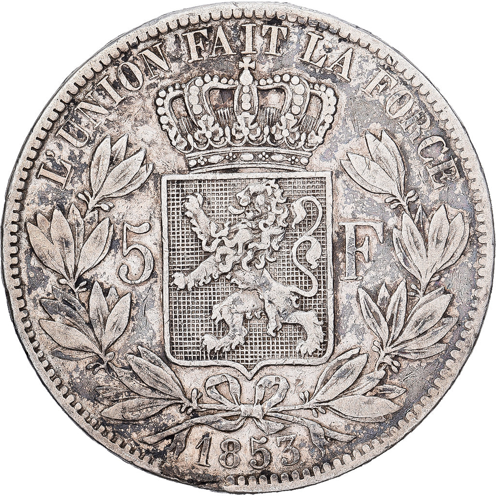 Belgien, Leopold I, 5 Francs, 5 Frank, 1853, Brussels, Silber, S+, KM:17