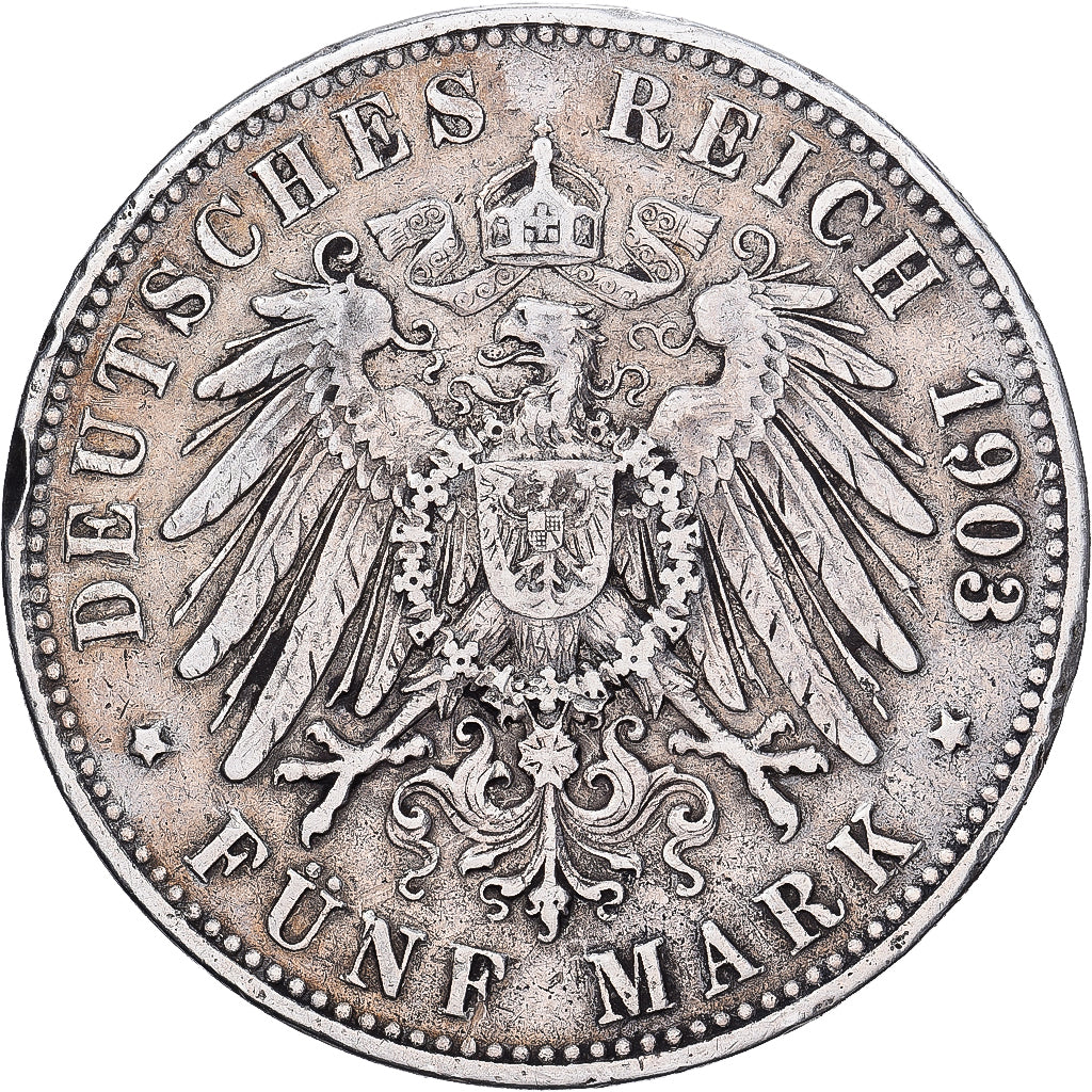 NIEMCY - IMPERIUM, PRUSSIA, Wilhelm II, 5 Mark, 1903, Berlin, Srebro, VF(20-25)