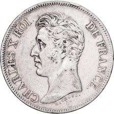 França, 5 Francs, Charles X, 1825, Bayonne, Prata, VF(30-35), KM:720.8