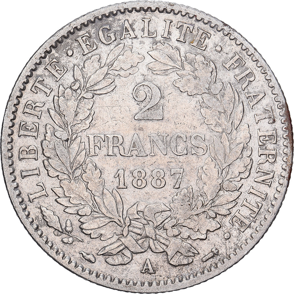 França, 2 Francs, Cérès, 1887, Paris, Prata, EF(40-45), KM:817.1