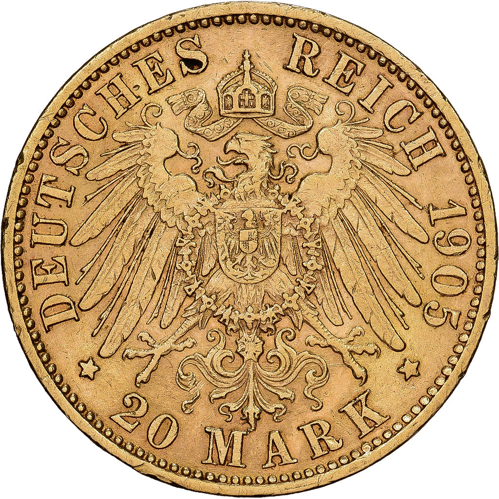 Empire allemand, PRUSSIA, Wilhelm II, 20 Mark, 1905, Hamburg, Or, TTB, KM:521