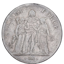 França, 5 Francs, Union et Force, 1792 / AN 4, Paris, Prata, VF(20-25)
