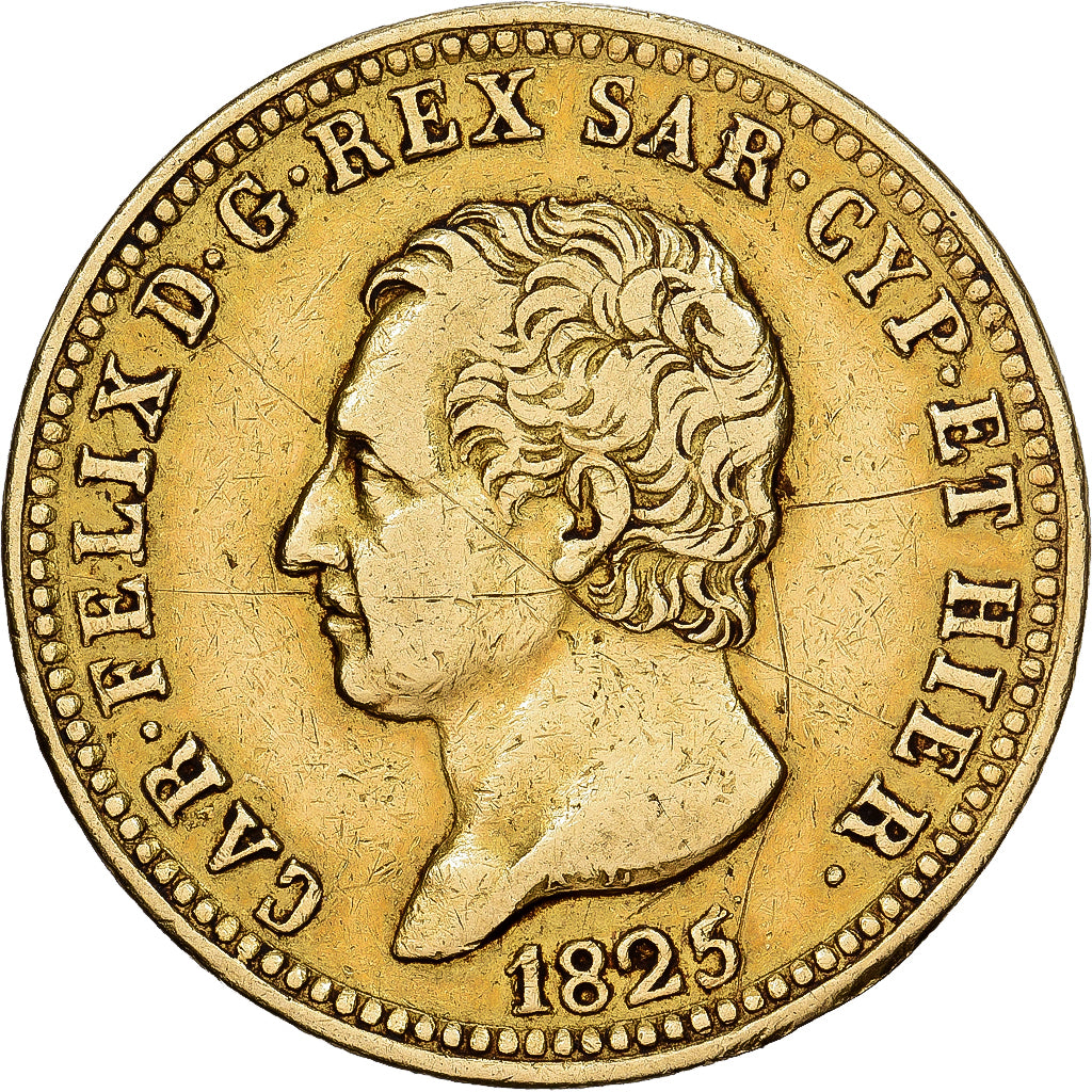 Italien Staaten, SARDINIA, Carlo Felice, 40 Lire, 1825, Genoa, Gold, SS