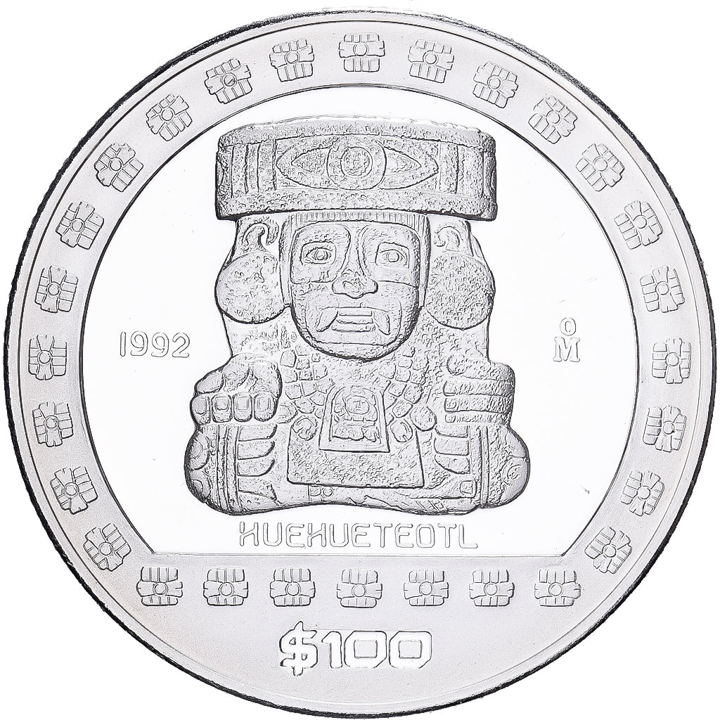 México, 100 Pesos, 1992, Mexico City, Prata, MS(64), KM:564