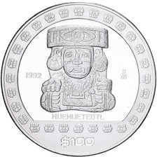 México, 100 Pesos, 1992, Mexico City, Prata, MS(64), KM:564