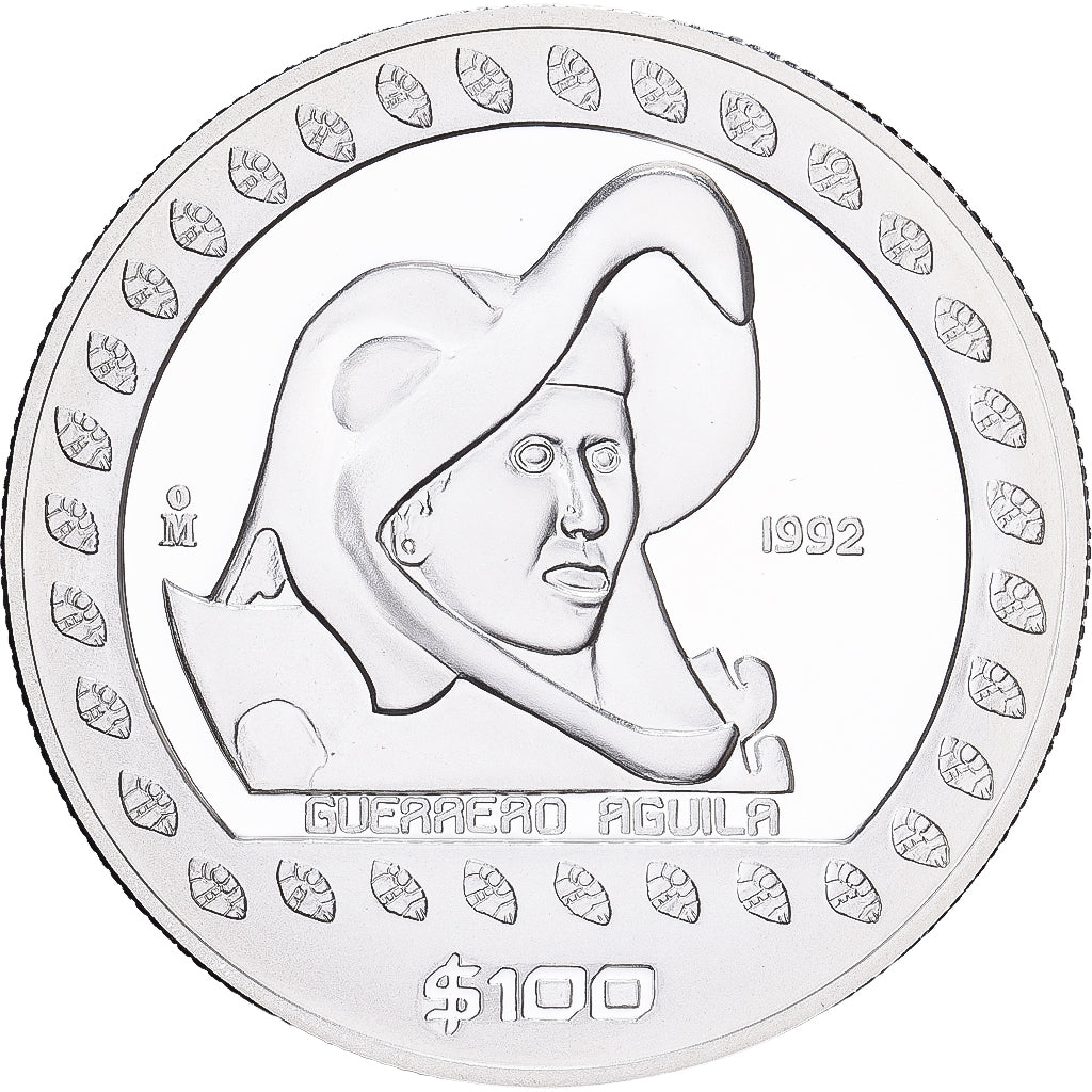 Mexico, 100 Pesos, 1992, Mexico City, Silver, MS(64), KM:556